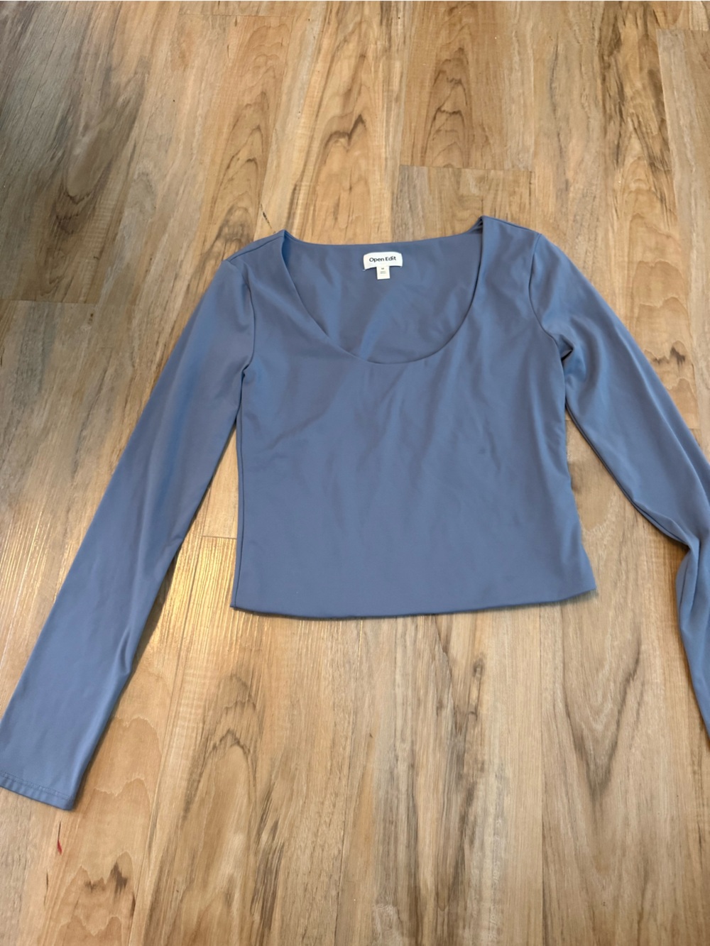 Blue Scoop Neck Long-Sleeve Crop Top